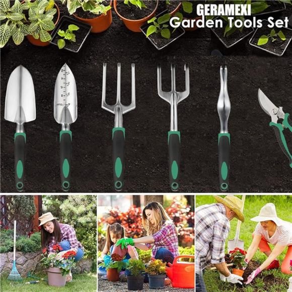 Garden Planting Tools Set ,Aluminum Hand Tool w Apron,Storage Tote Bag - 11 - Picture 6 of 7